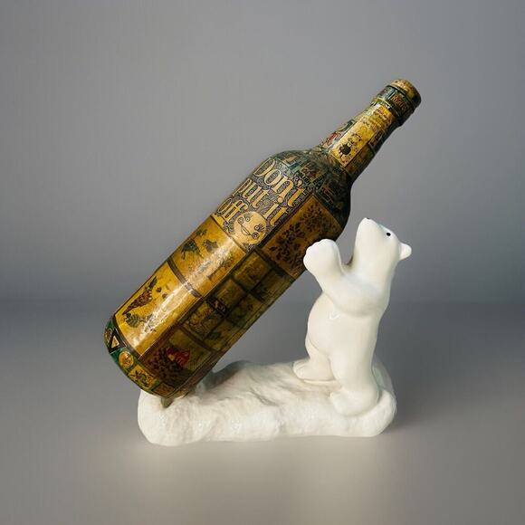 New Polar Bear White Ceramic Wine Bottle Holder Stand Rack Kitchen Bar Lodge - Picture 1 of 14